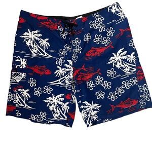 Columbia PFG Swim Trunks Board Shorts Mens 42 Red White Blue Hawaiian Fish